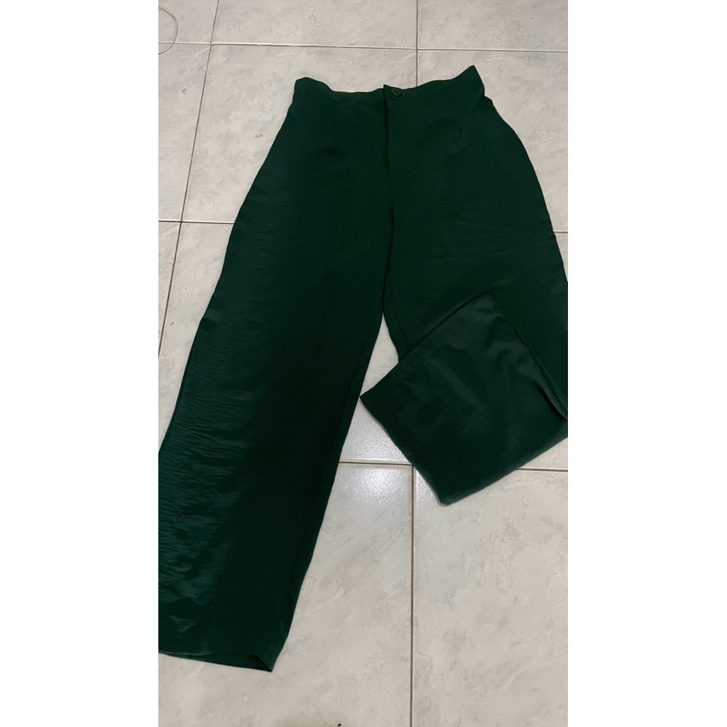 celana kulot cringkle warna hijau botol