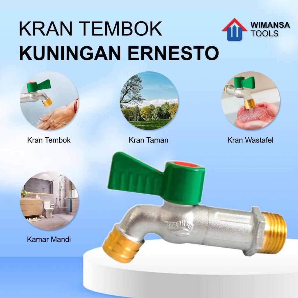 WMS-KRAN TEMBOK KUNINGAN ERNESTO 1/2 INCH KUNINGAN ASLI TAHAN KARAT AWET TAHAN LAMA KRAN WUDHU KRAN 