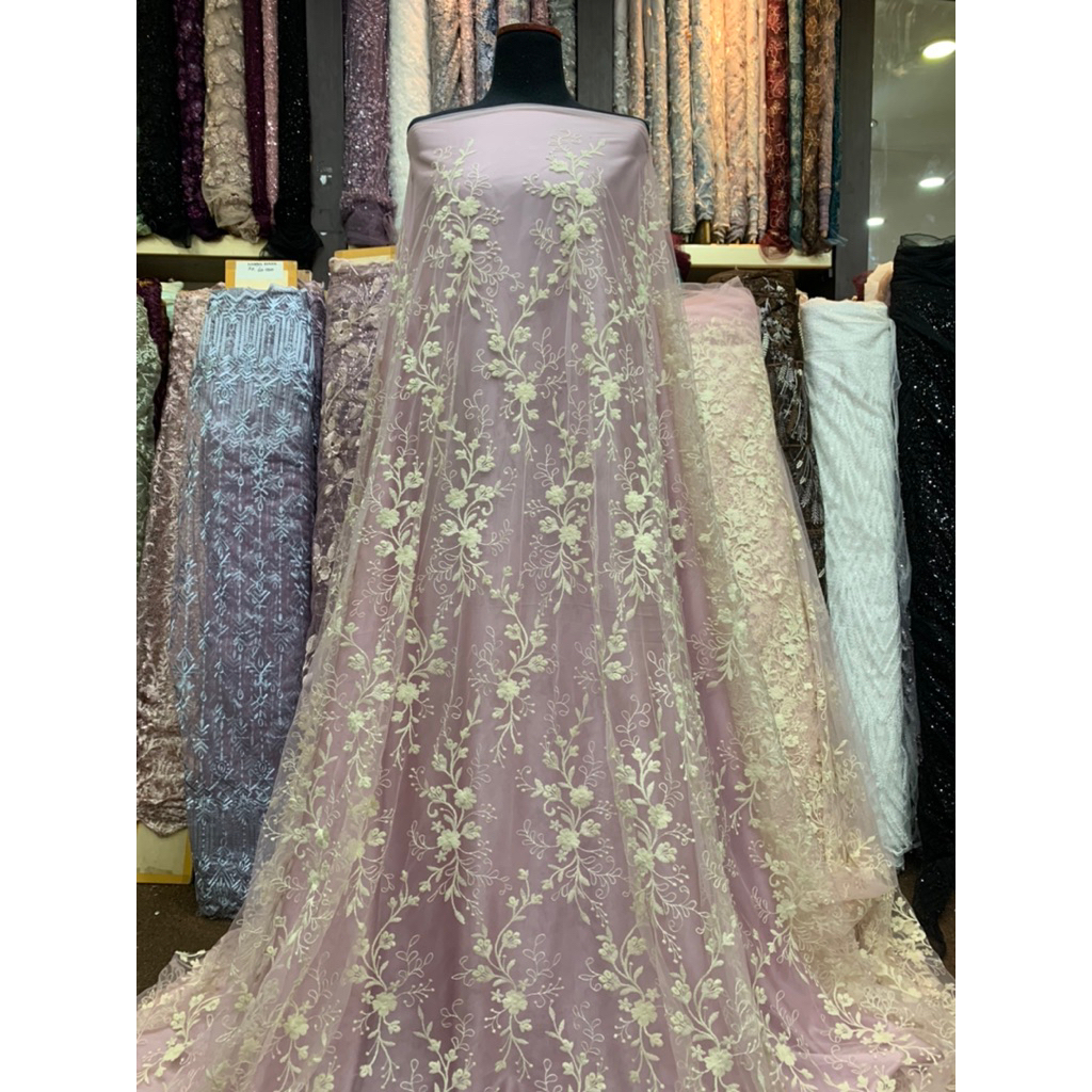 TULLE LADY BAHAN KAIN TULLE BORDIR / BRUKAT BORDIR/ TULLE APLIKASI / TULLE 3D