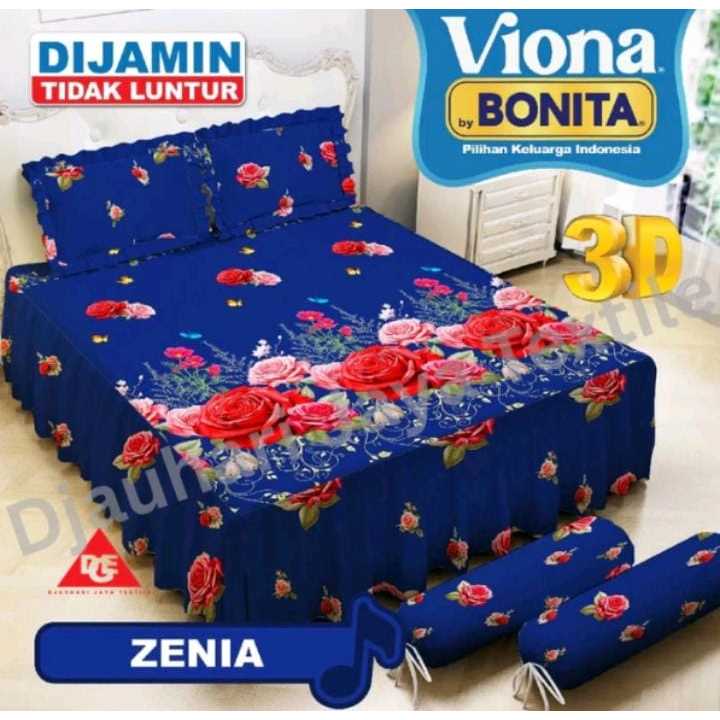 Sprei Viona By Bonita Rumbai Ukuran  180x200 cm Motif Bunga Warna Biru