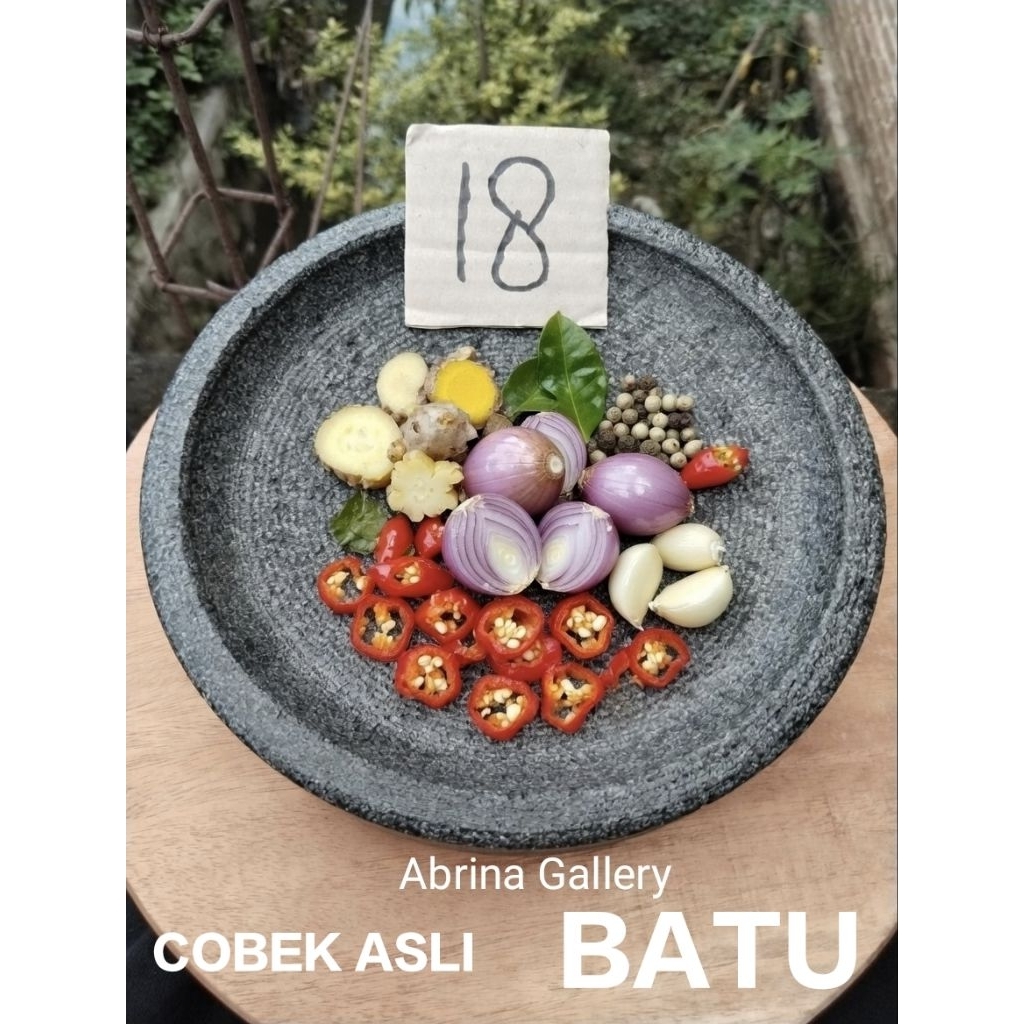 Cobek Batu Asli Gunung Ukuran 18cm - Anti Karat, Anti Jamur, Kuat, Anti Luntur, dan Tahan Lama