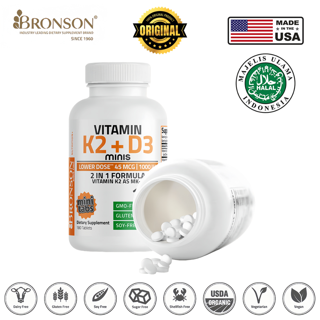 100%Original (bronson vitamin) vitamin D3 K2 1000iu 180/360 TABLETS