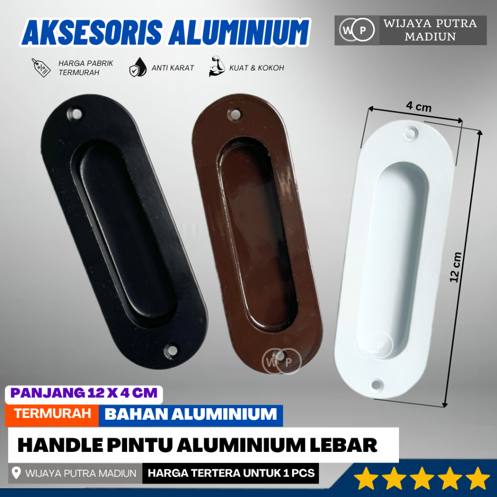Handle Pintu ALUMINIUM Lebar ukuran 12x4cm | Handle Pintu ALUMINIUM | Handle Sliding Tanam | Handle 