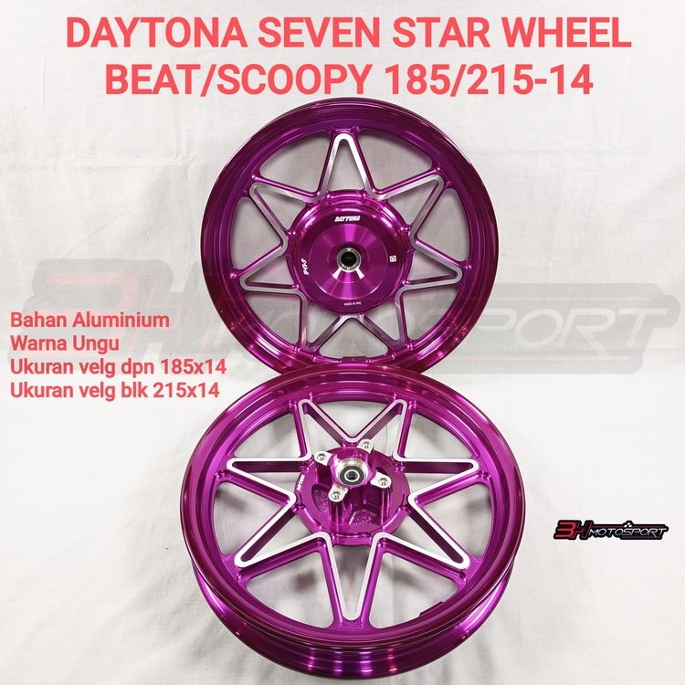 VELG DAYTONA SEVEN STAR WHEEL MOTOR BEAT/SCOOPY 185/215 RING 14 UNGU ; SILVER