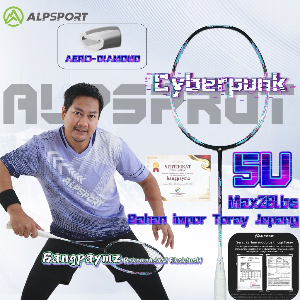 ALPSPORT New SBPK Cyberpunk Raket Bulutangkis Max 28LBS/5U/77g 100% Serat Karbon Hitam Desain Origin