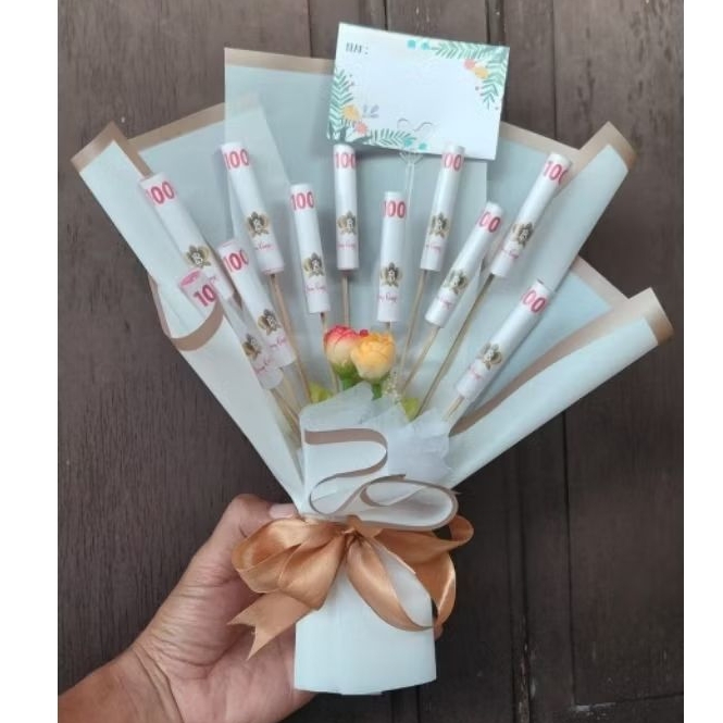 Buket Uang Mainan Bisa di Ganti Uang Asli Mini 10 Slot Ampau THR Lebaran Hampers 30 cm