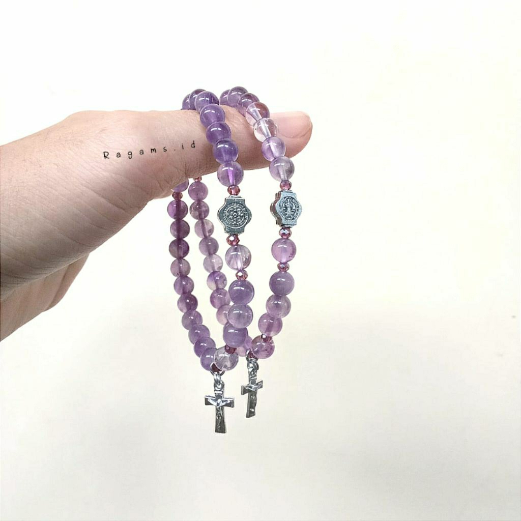 Gelang Rosario Batu Amethyst / kecubung asli