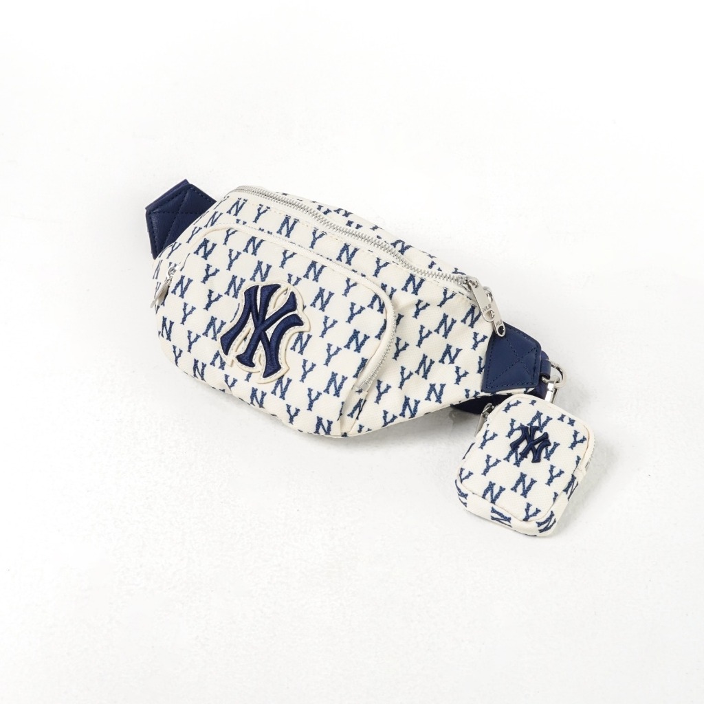 Tas MLB NY MONOGRAM NAVY IVORY WHITE WAIST BAG WITH POUCH 100% ORIGINAL