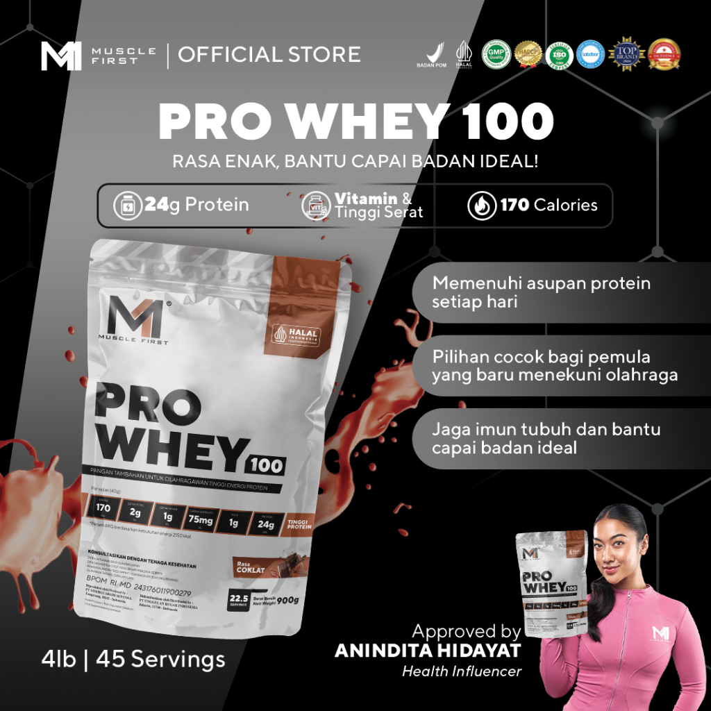MUSCLE FIRST Pro Whey 100 2lbs/900gr - Whey Protein Suplemen Fitness