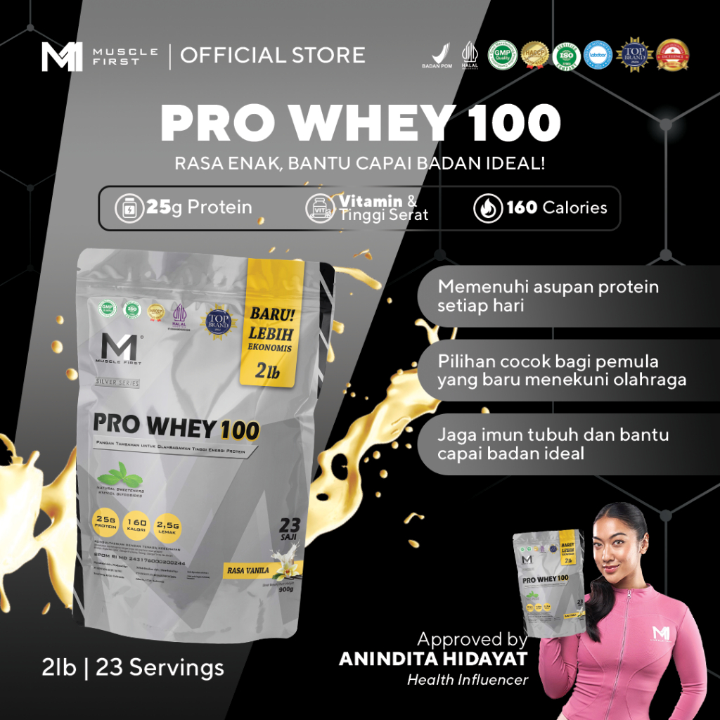MUSCLE FIRST Pro Whey 100 2lbs/900gr Vanila - Whey Protein Suplemen Fitness