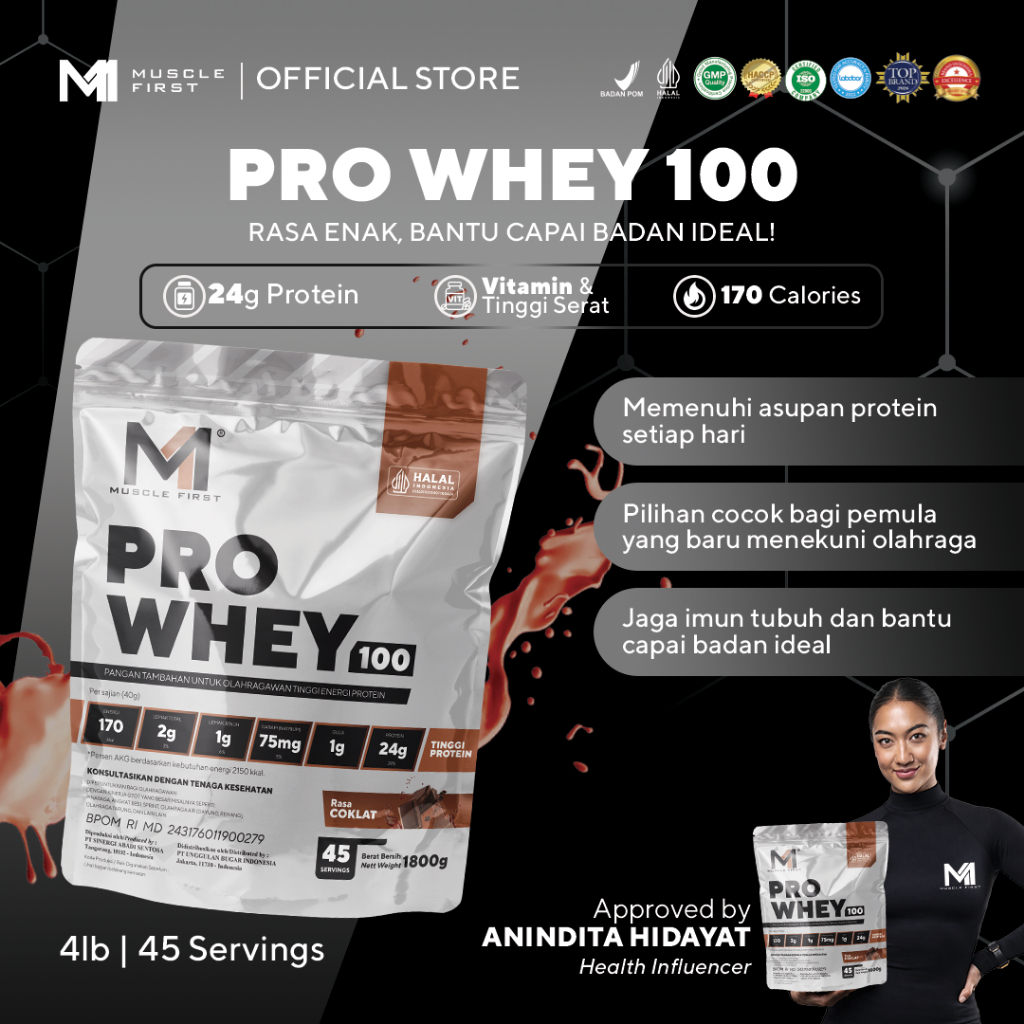 MUSCLE FIRST Pro Whey 100 4lbs/1800gr - Whey Protein Suplemen Fitness