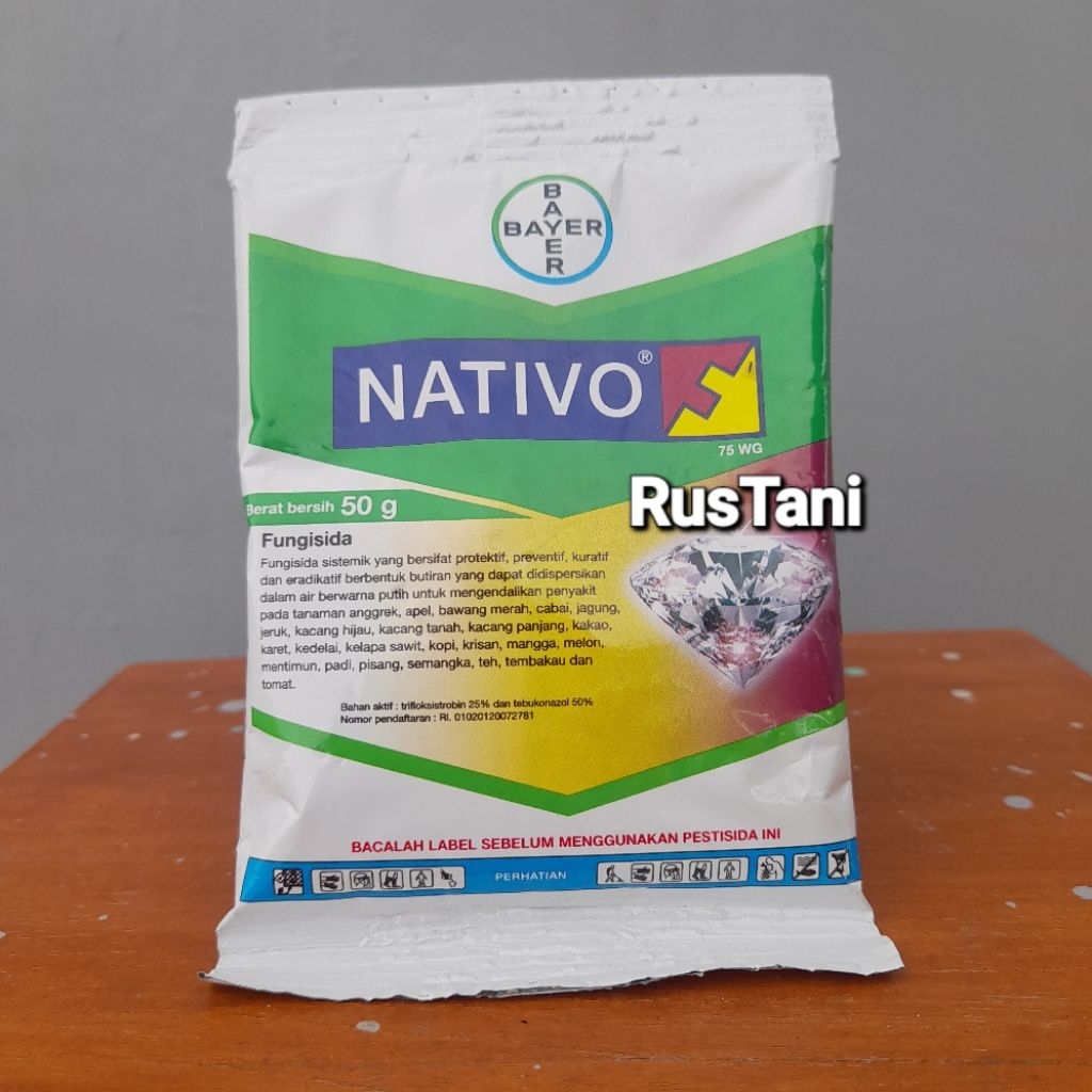 Fungisida sistemik Nativo 75 WG kemasan 50gr Bahan aktif : trifloksistrobin dan tebukonazol
