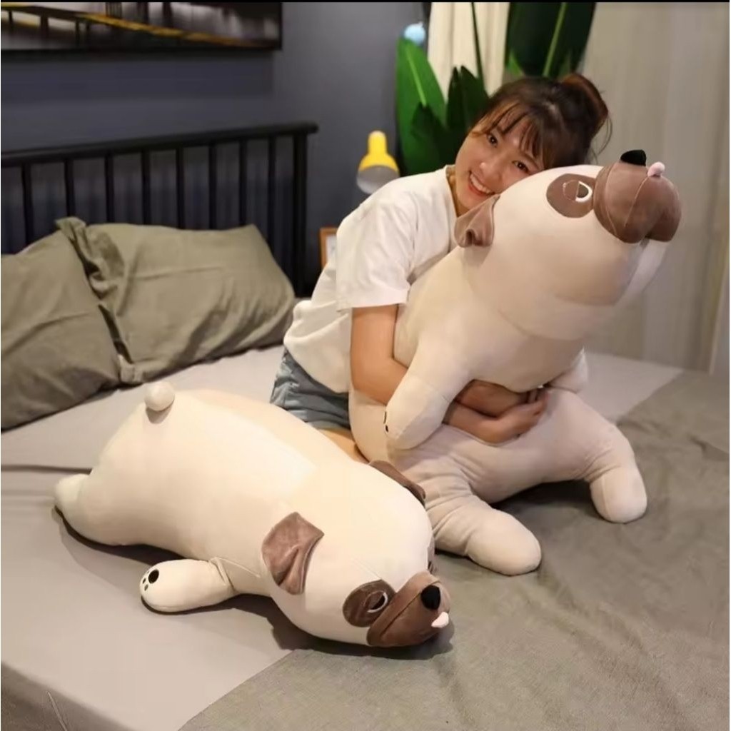 Boneka Pug Panjang Jumbo Empuk – Bantal Tidur Anjing Lucu (Shar Pei Plush)