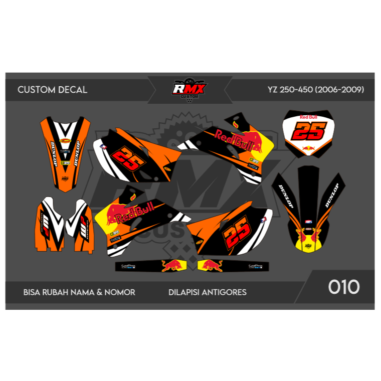 DECAL STICKER YZ 250 F 2006 (010) DEKAL STIKER YZ 250F 450 450F FULLBODY 2007 2008 2009 HITAM MERAH,