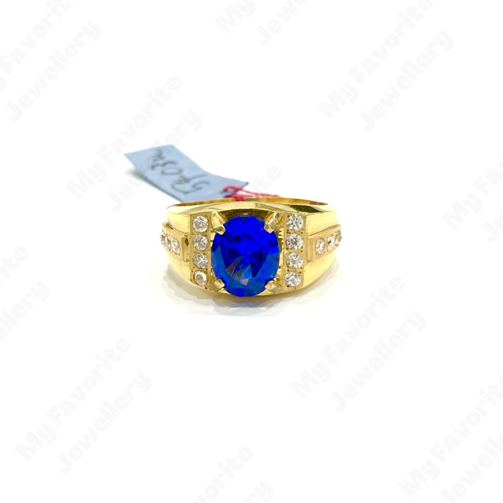 Cincin Pria Permata Biru Uk22 Emas Asli Kadar 875 20K