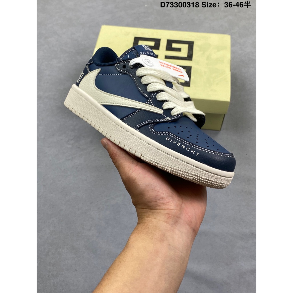Sepatu Air Jordan 1 Low x Givenchy Biru Tua Krem Pria Wanita Premium Anti Slip