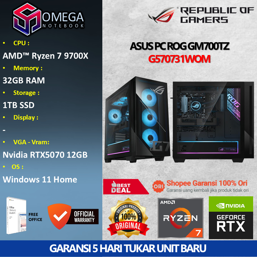 ASUS PC ROG GM700TZ G570731WOM Ryzen 7 9700X 32GB 1TB RTX5070 12GB Windows 11 + Office