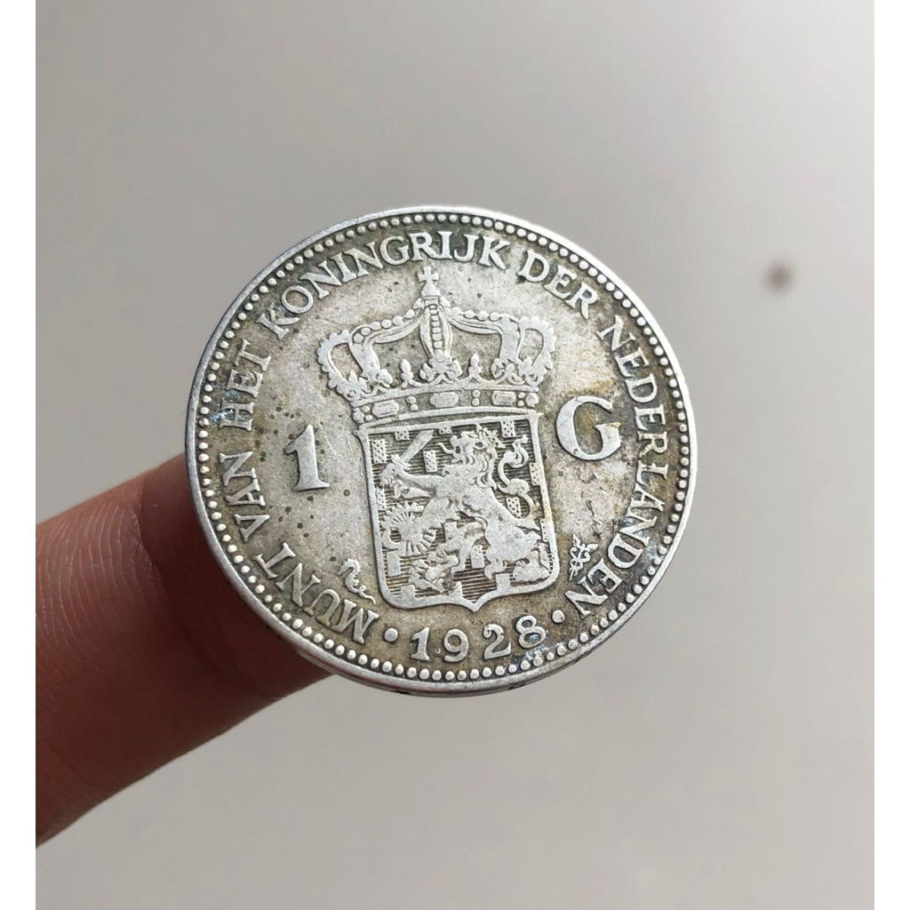 Koin Perak 1 Gulden Wilhelmina 1928 Asli