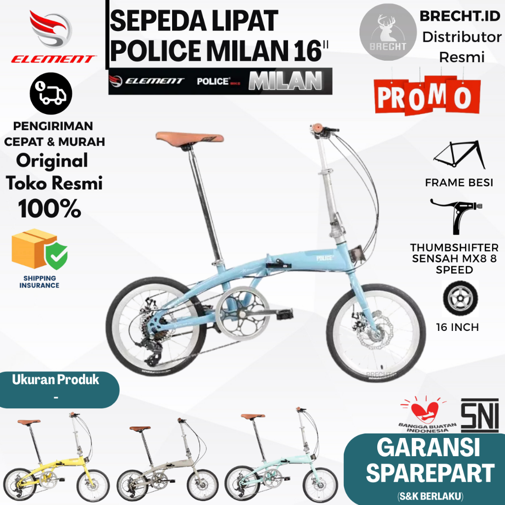 Sepeda Lipat Folding Bike Element Police Milan 16" Pastel 8Speed