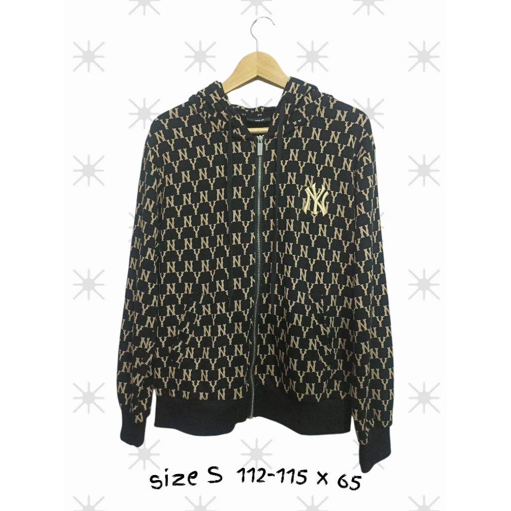 hoodie zipper mlb ny monogram hitam sz M fit L