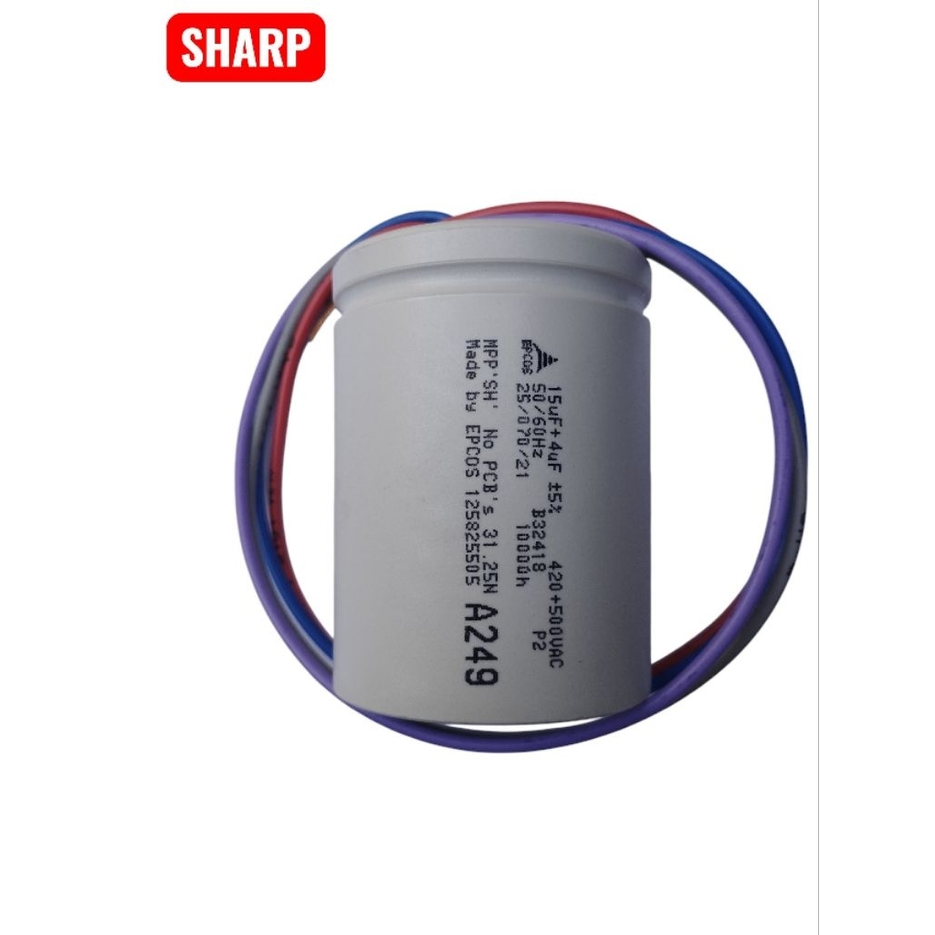 KAPASITOR MESIN CUCI SHARP 2 TABUNG BIG ES-T1490 ORIGINAL (EPCOS A249)15uF / 4uF