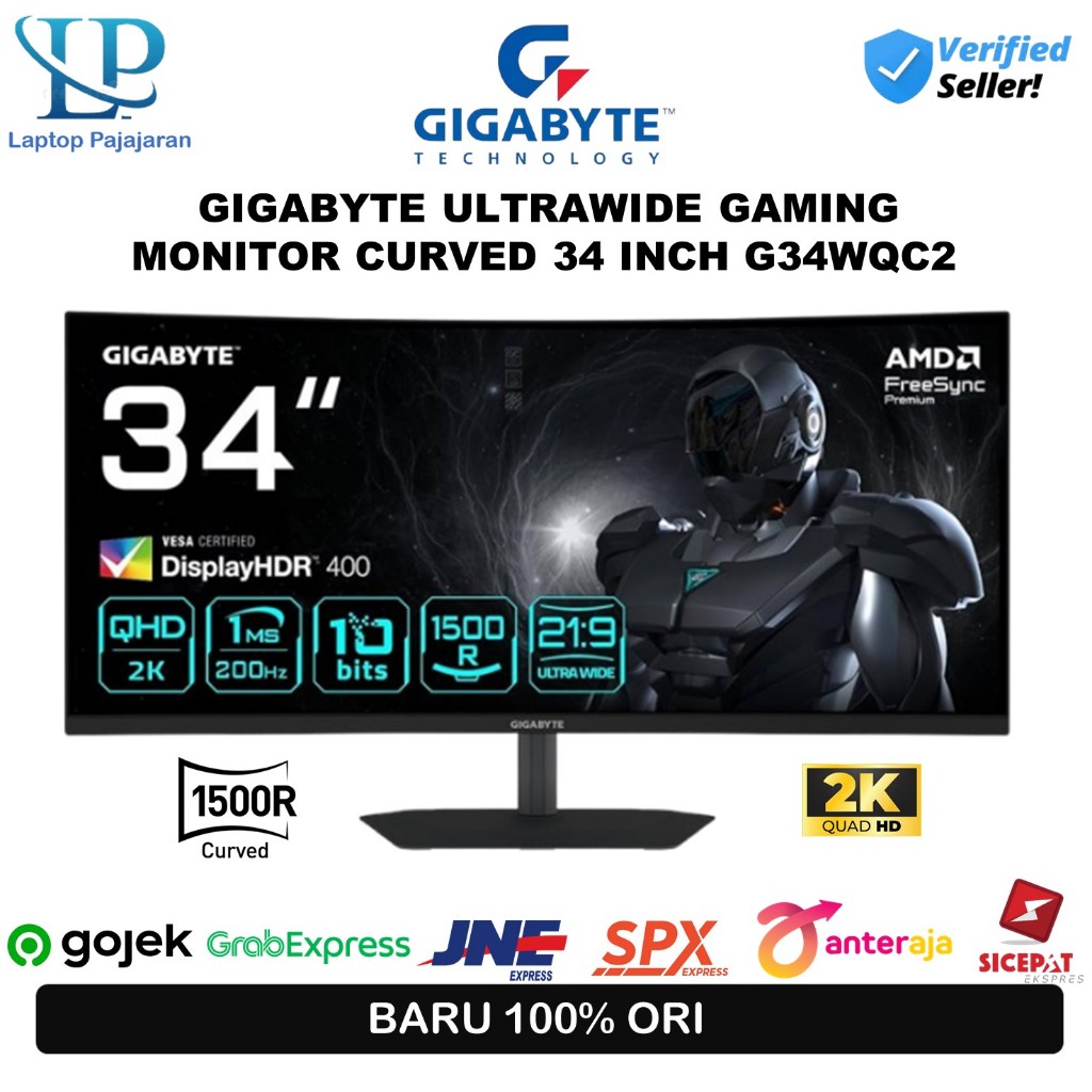 GIGABYTE ULTRAWIDE GAMING MONITOR CURVED 34 INCH G34WQC2 VA 1500R WQHD 2K 1440P 1MS 200HZ