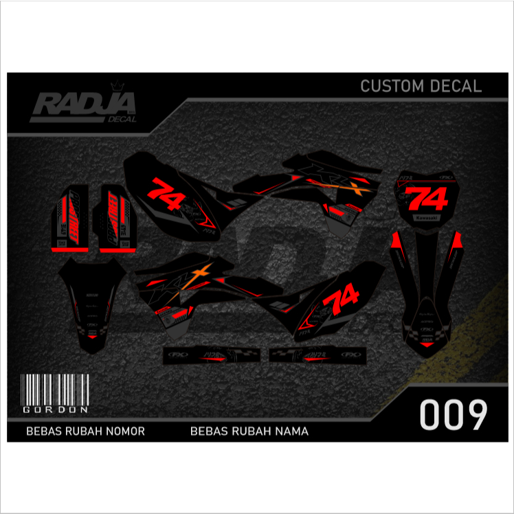 DECAL STICKER GORDON (009) DEKAL STIKER FULLBODY KAWASAKI LX KLX MERAH KUNING HIJAU BIRU GOLD EMAS O