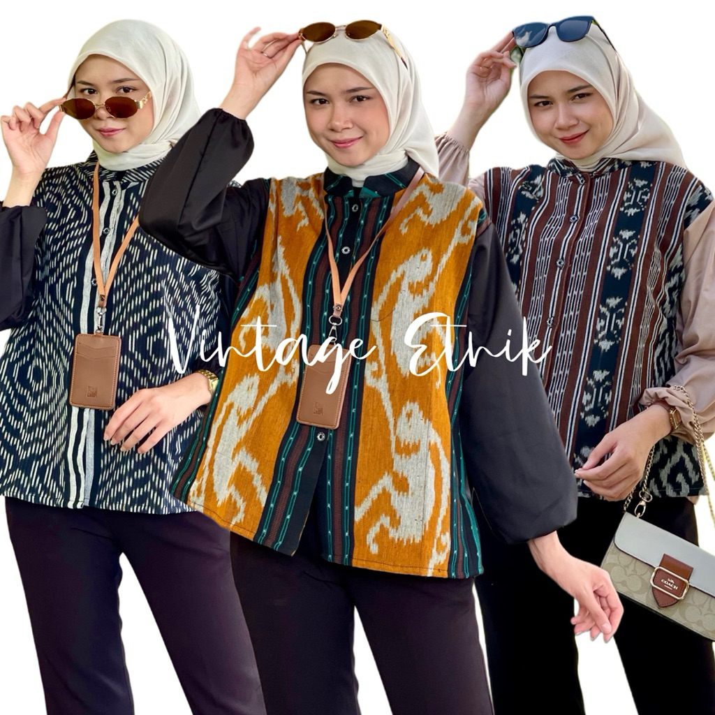 Blouse TenunBlus Batik Tenun Etnik Modern Atasan Blouse Tenun Modern Batik Tenun Blouse Formal Blous