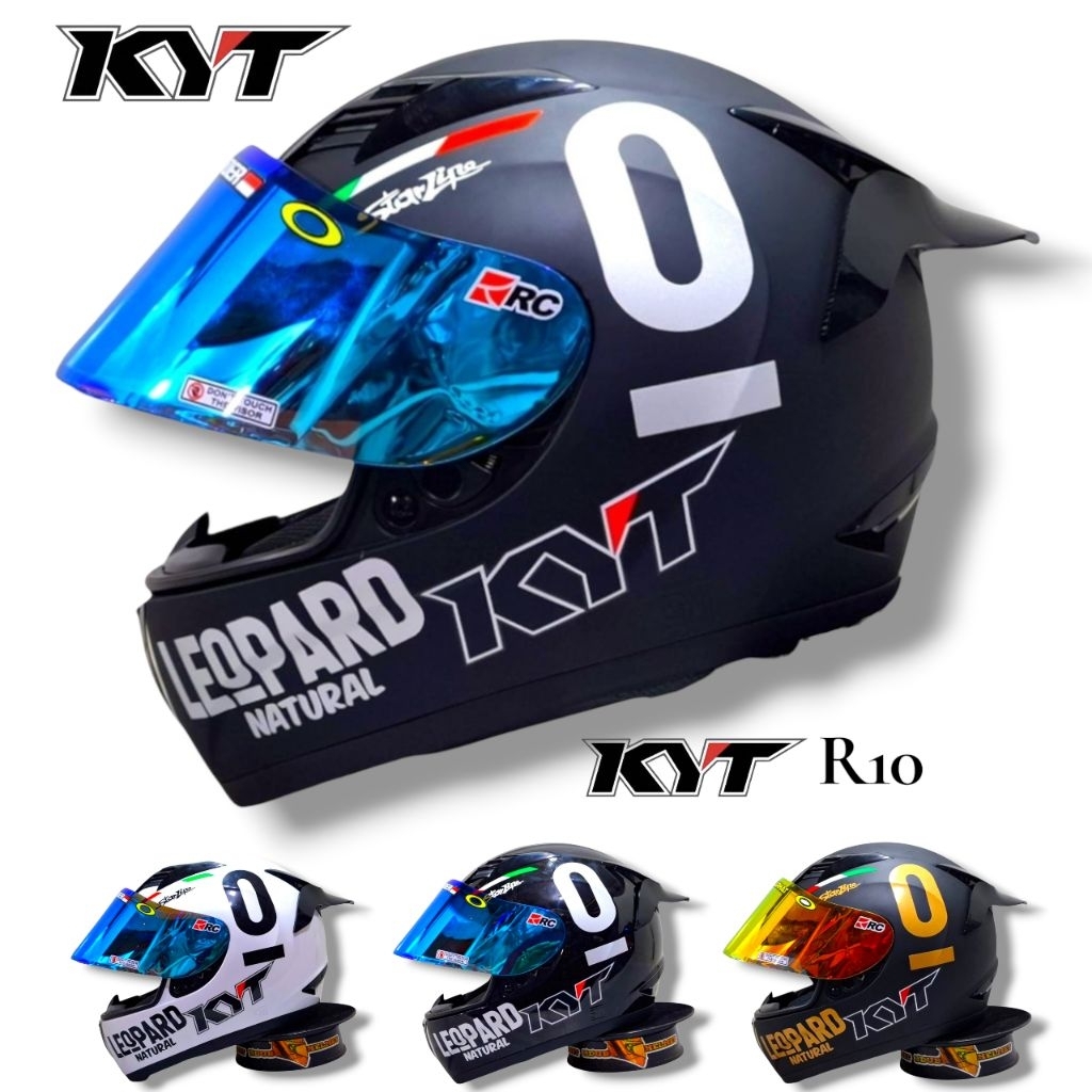 Helm KYT R10 black dof leopard paket ganteng original KYT
