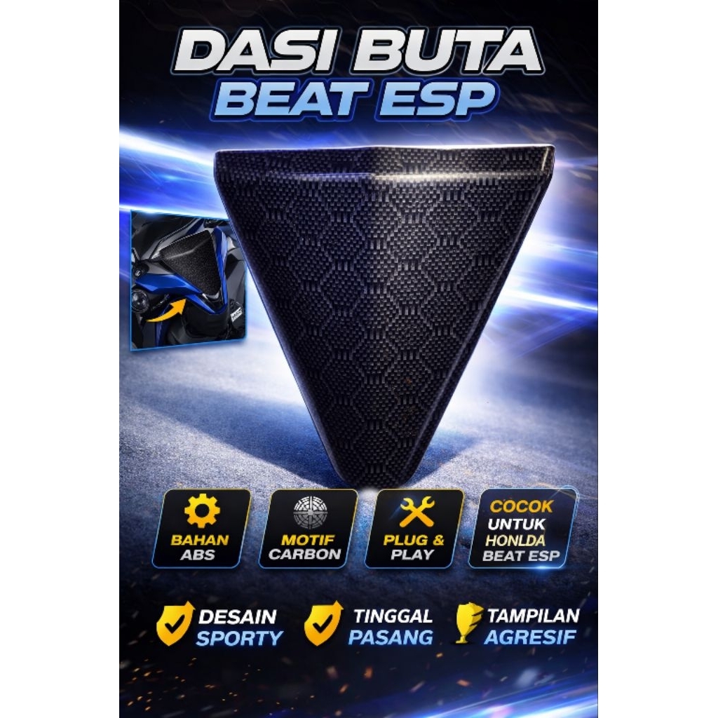 Dasi Depan Motor Beat ESP 2017–2019 Carbon Printing WTP Asli – Aksesoris Modifikasi Motor