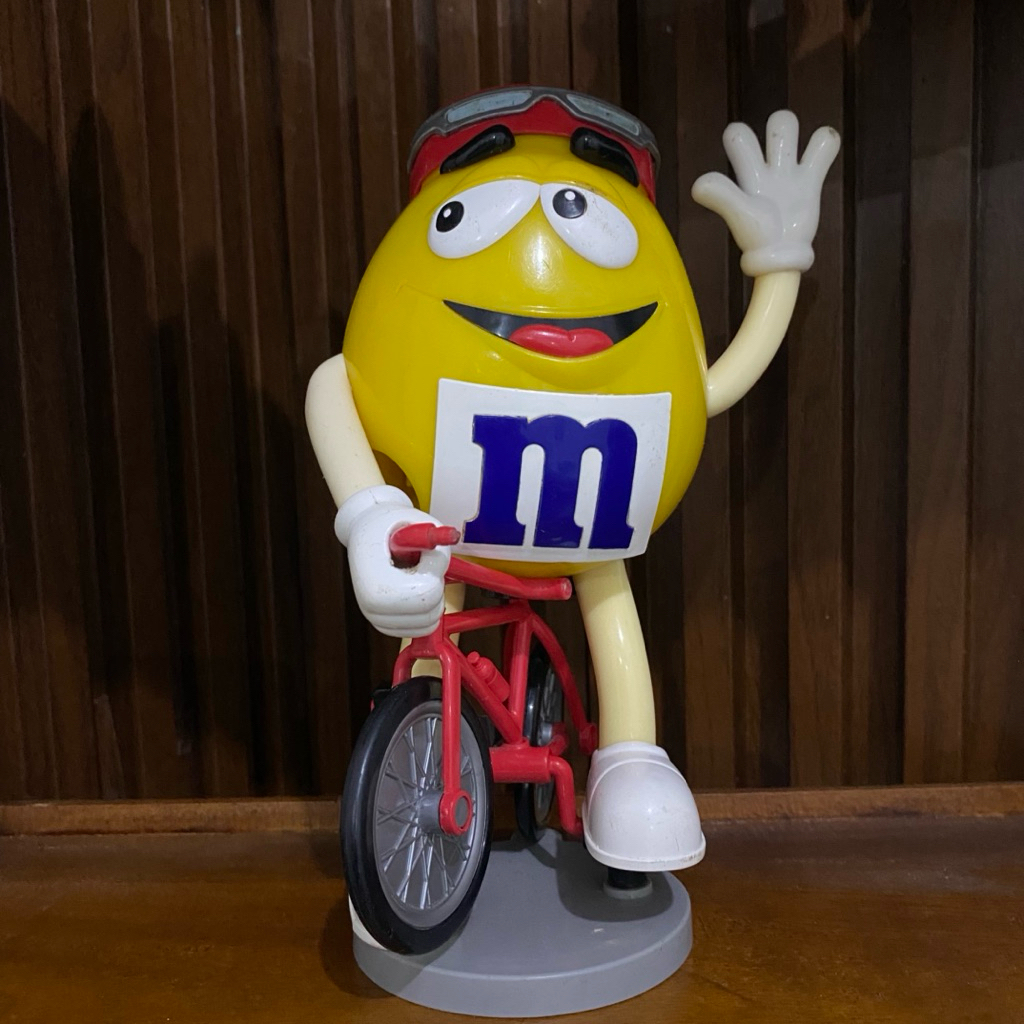 Figur Figure M&M’s mnm Candy Dispenser Bicycle Rider kuning Vintage 1991