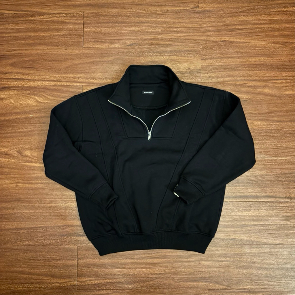Hoodiein Half Zip Black Boxy Fit Second Preloved