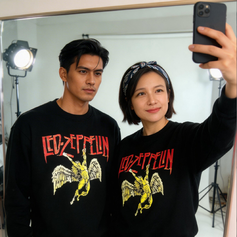 Sweater Led Zeppelin Crewneck Bahan Cotton Fleece Nyaman Adem