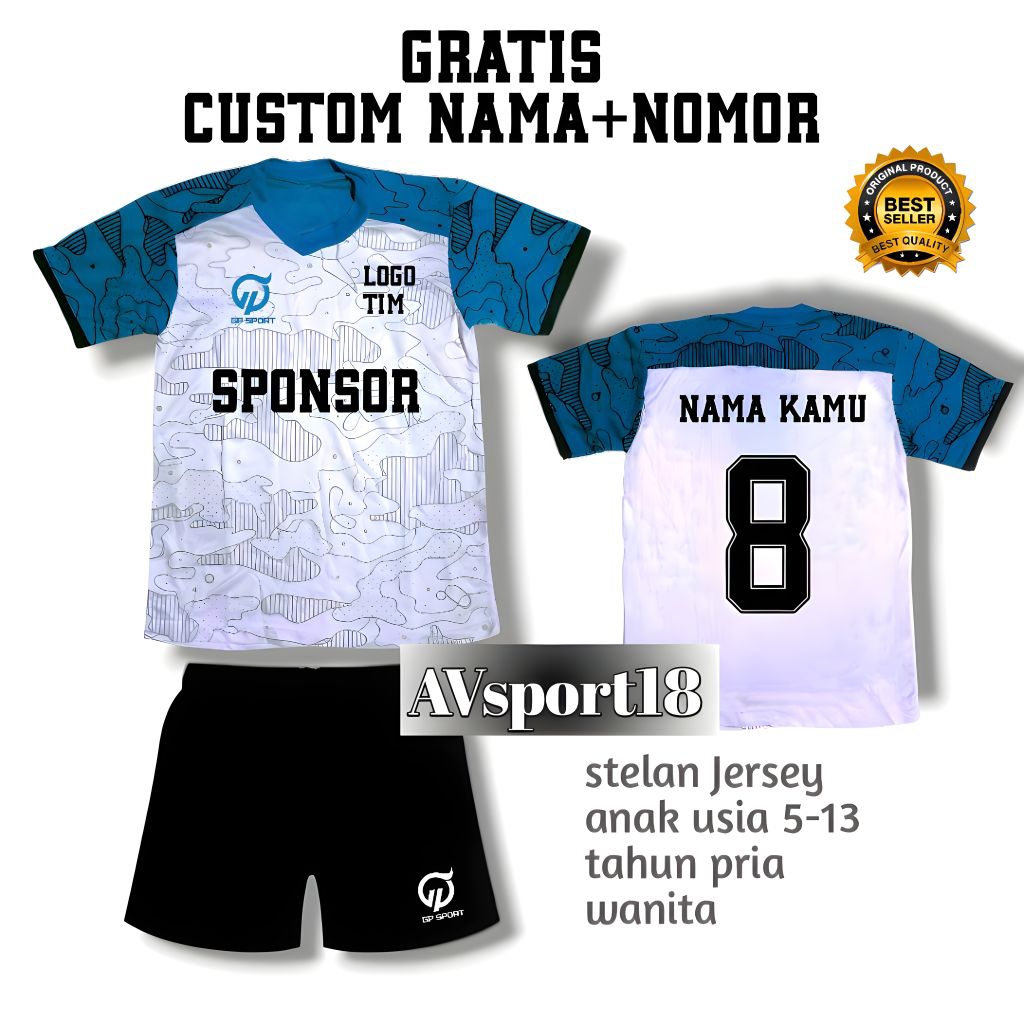 baju olahraga anak-anak sudah free custom NAMA+NO+SPONSOR+LOGO stelan Jersey baju bola badminton fut