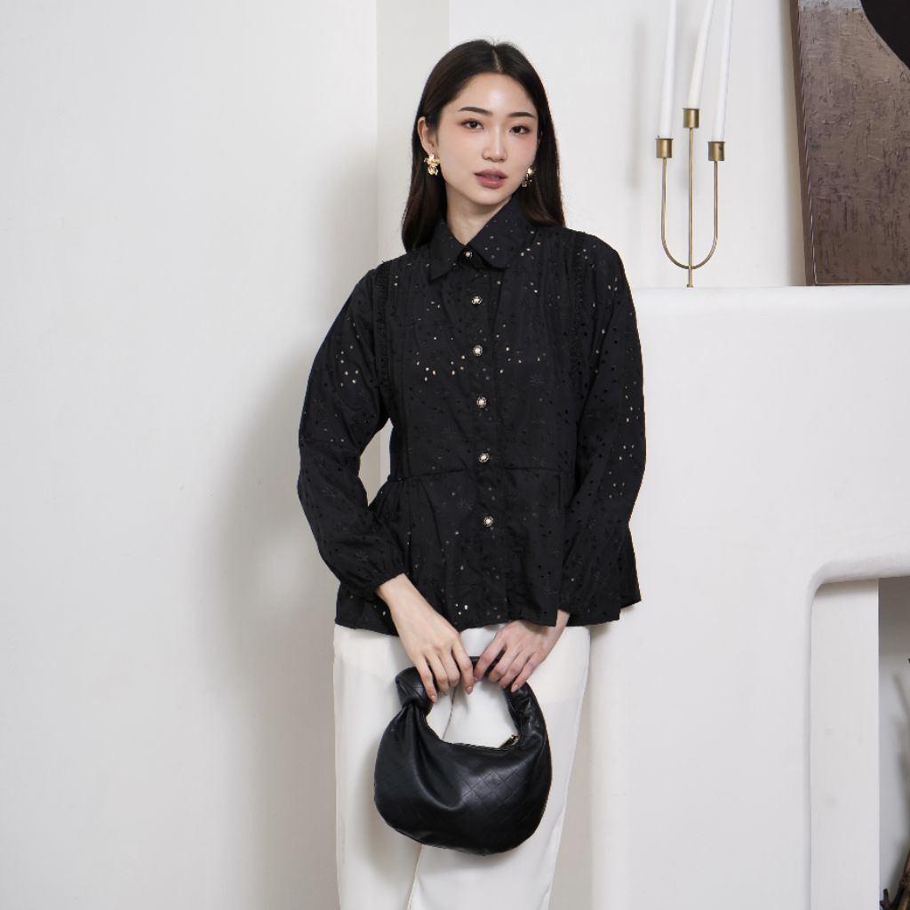 Aurora - Misca Long Sleeve Blouse Katun Bolong | Blouse Katun Bolong Wanita Korean Style – Atasan Ce