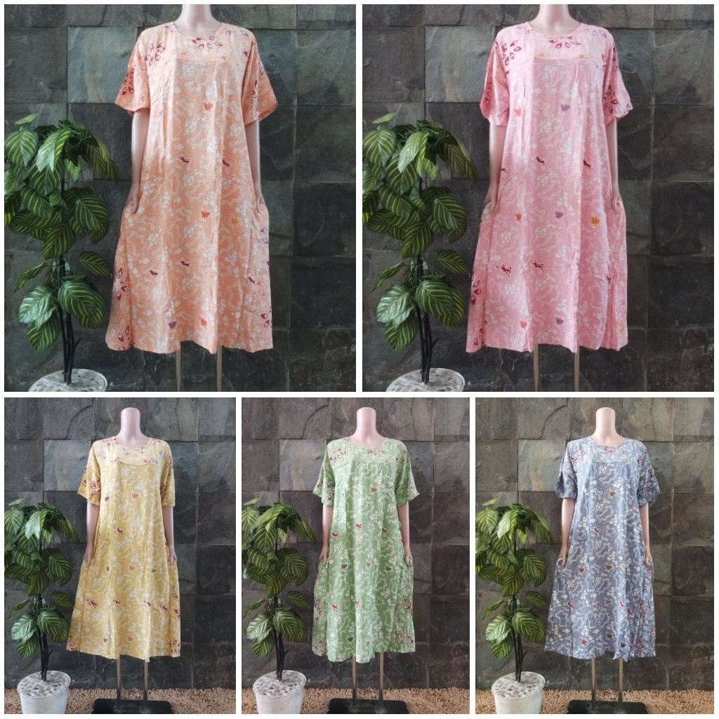 {LD 110 CM} D daster Lengan Pendek Non Busui Batik Qonita Pekalongan Rayon Premium Adem | Ayuna