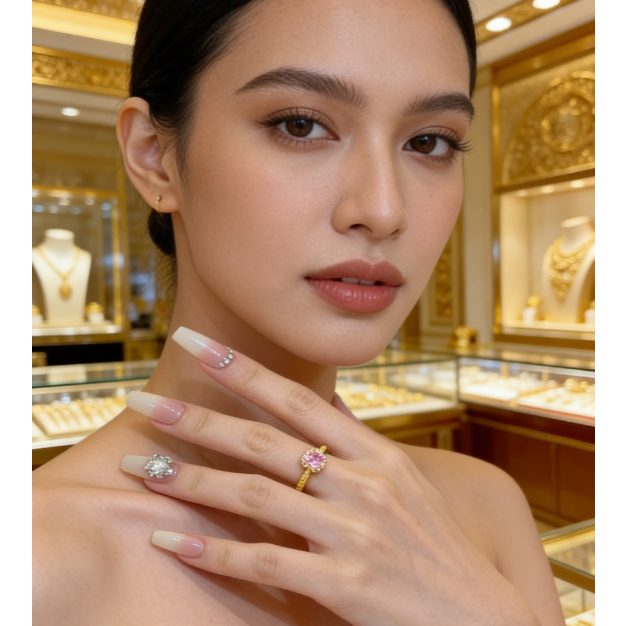Cincin wanita emas 24K cincin emas 24 karat asli 99%  Cincin Wanita Permata Mewah Elegan Cincin Tuna