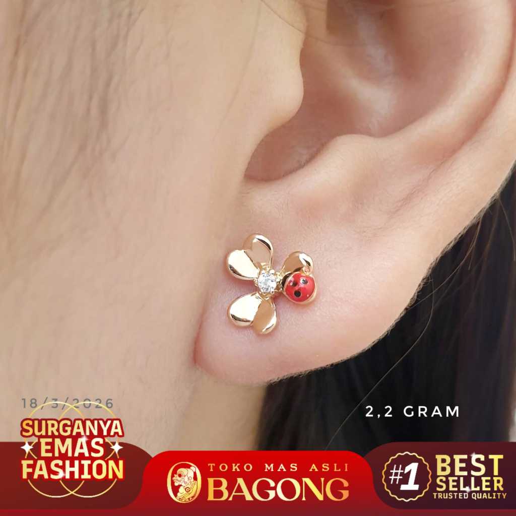 ANTING FASHION TINDIK KEPIK BUNGA ROSEGOLD 17K/750 - ASLI BAGONG GOLD BAGONG EMAS