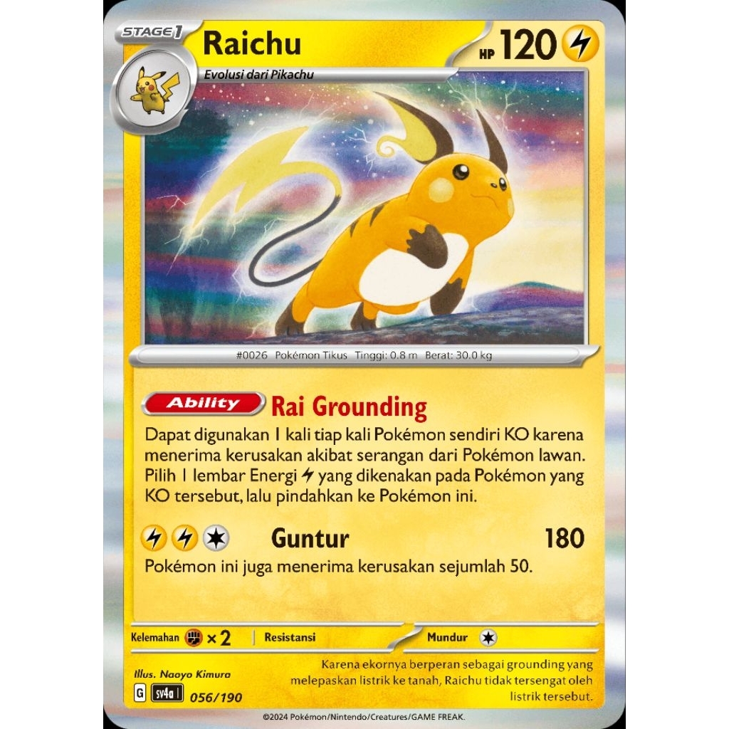 TCG Pokemon Raichu Holo Foil Common Paf