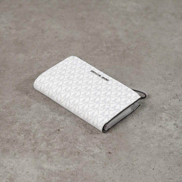 Dompet MK MONOGRAM GREY WHITE FLAP BIFOLD LONG WALLET WITH HANDLE 100% ORIGINAL