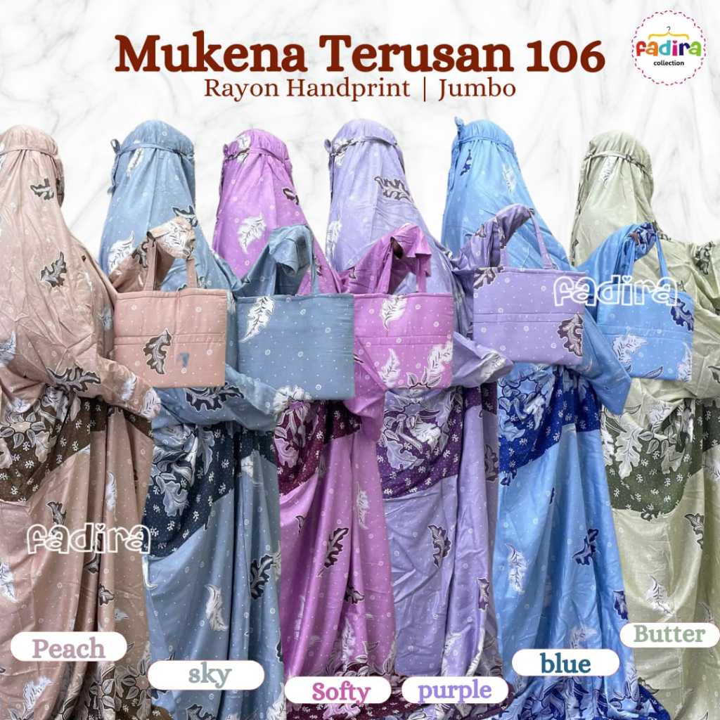 Mukena terusan rayon handprint 106 / Mukena terusan rayon / Mukena terusan batik / Mukena terusan mo
