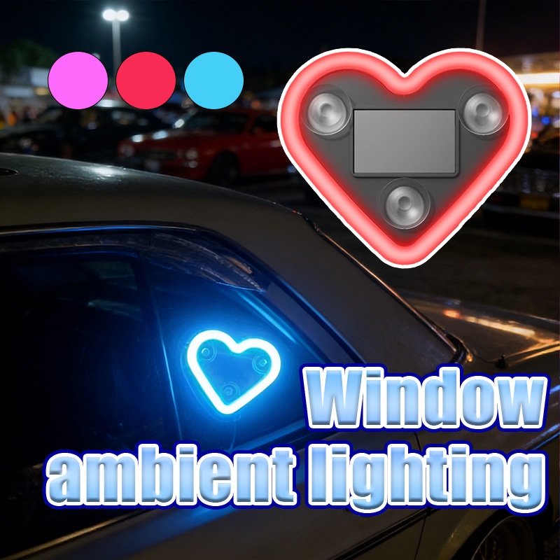 1pc Lampu Atmosfer LED Variasi Kaca Mobil Lampu Neon LED Kaca Mobil Berbentuk Hati Dual Charging