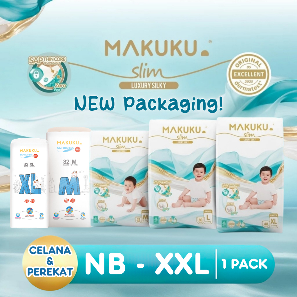 Makuku SAP Diapers SLIM / Diapers Pampers Popok Bayi Makuku / Popok Pampers Bayi Tipis Nyaman Daya S