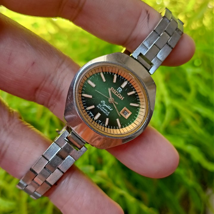 RICOH 25142AC Green Sunburst Automatic Watch Original Second| Jam Tangan Wanita Preloved