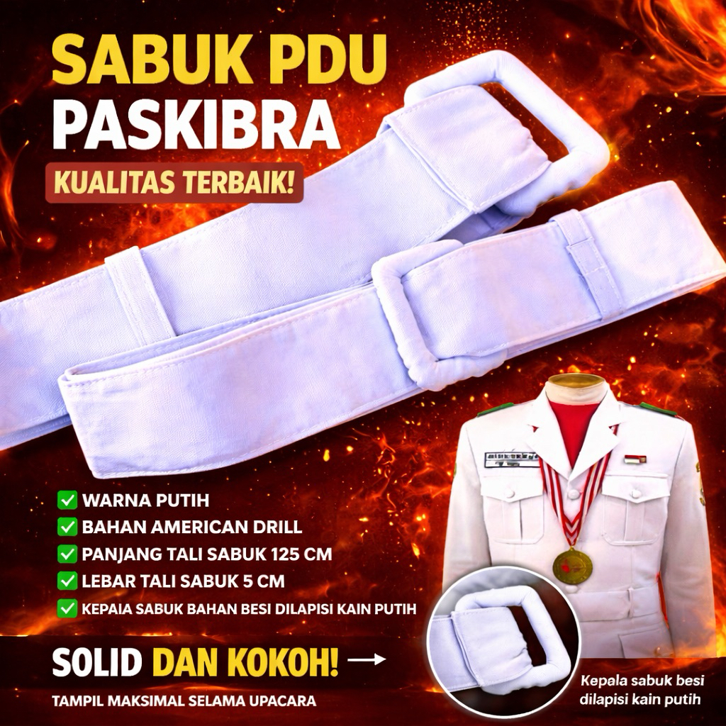 SABUK PDU PASKIBRA PUTIH - IKAT PINGGANG PDU PASKIBRA - SABUK PASKIBRA - GESPER PASKIBRA - AKSESORIS