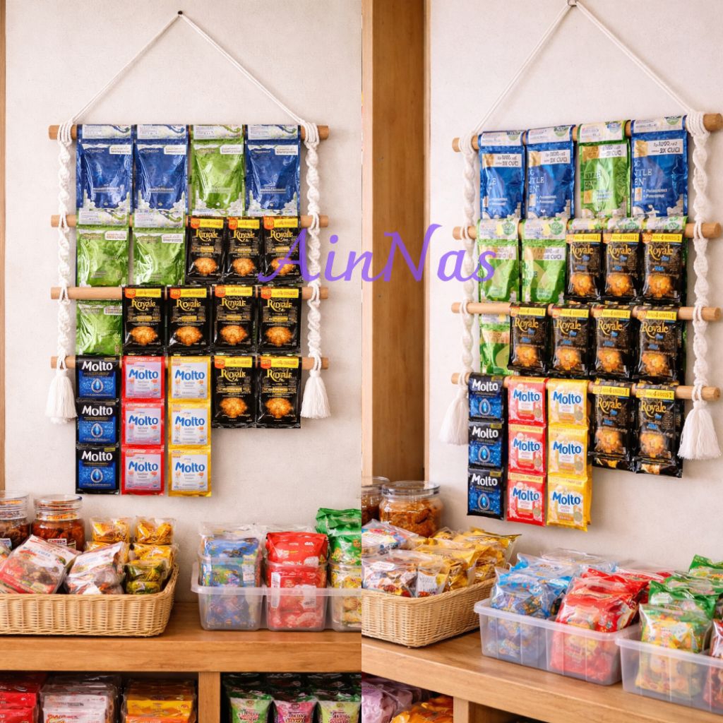 Rak Gantung Warung Estetik | Display Sachet Kopi & Deterjen Hemat | TempatRak Display Jualan Warung 
