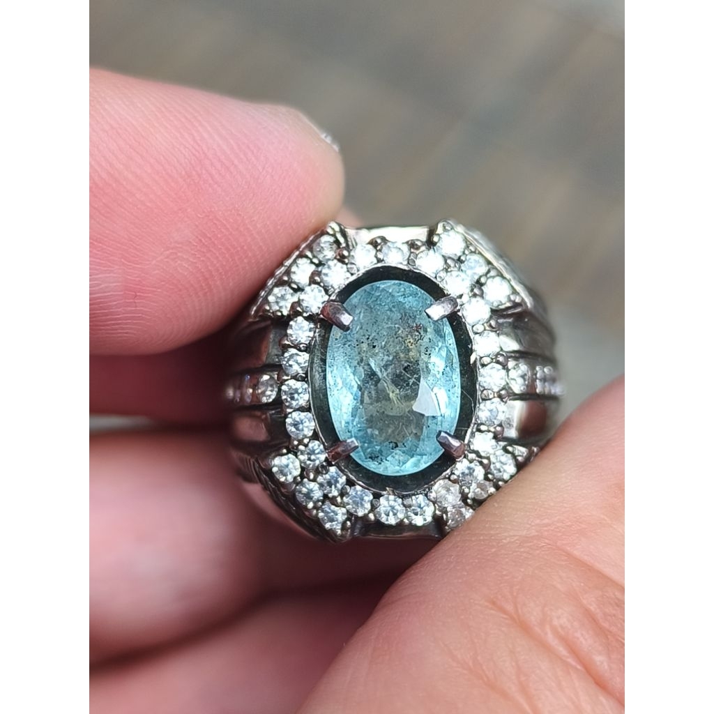 Batu Aquamarine beryl 3.01 carat ring perak memo CGL