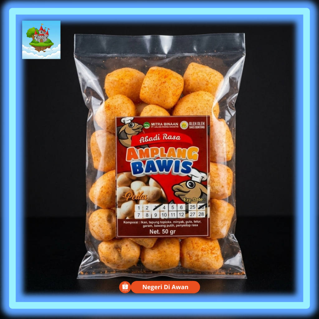 Amplang Bawis Pedas Abadi Rasa 50gr - Cemilan favorit para pecinta pedas - Oleh-Oleh Khas Bontang Ka