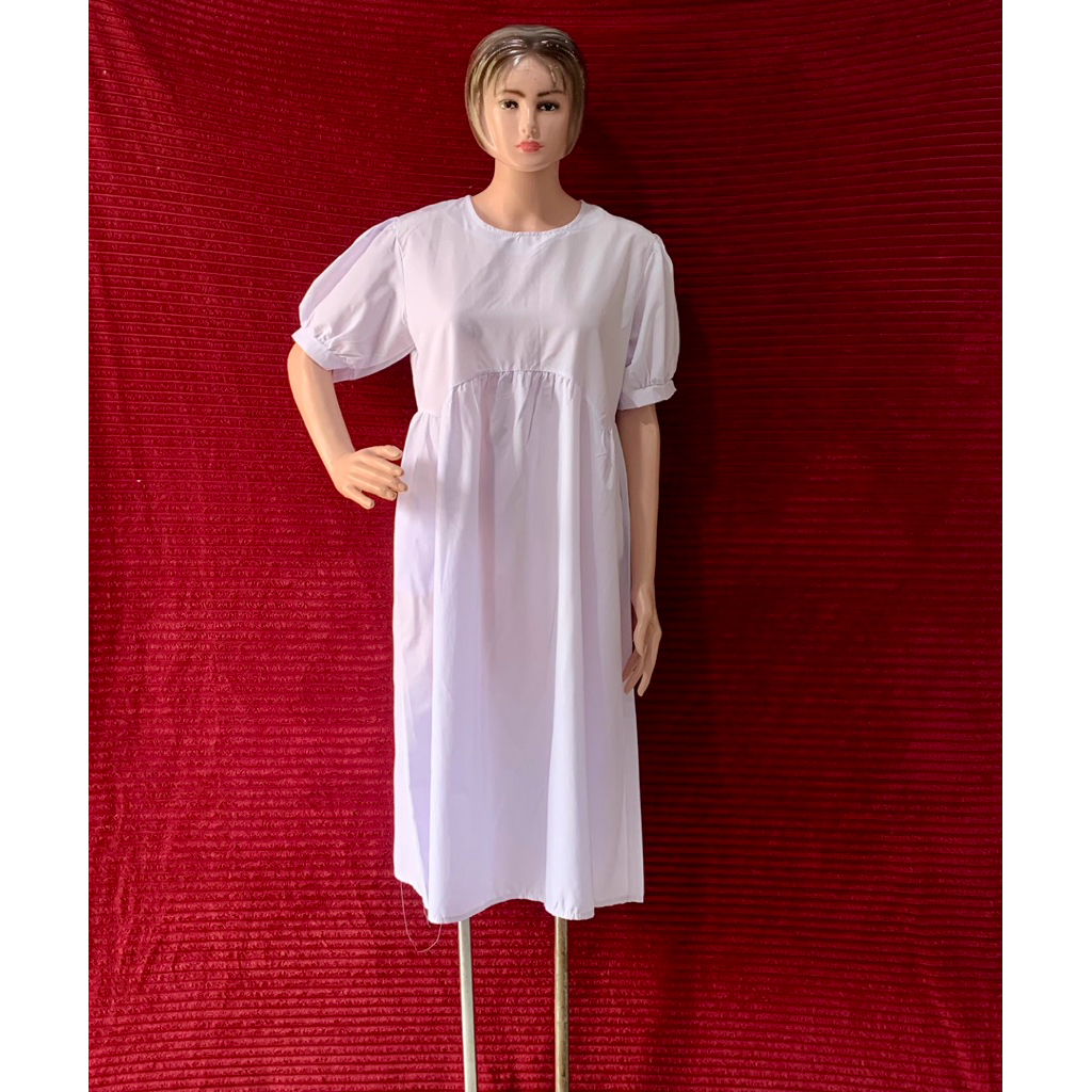 DRESS PUTIH WANITA TANGAN BALON PENDEK | CASUAL ELEGANT | DRESS PUTIH POLOS CANTIK