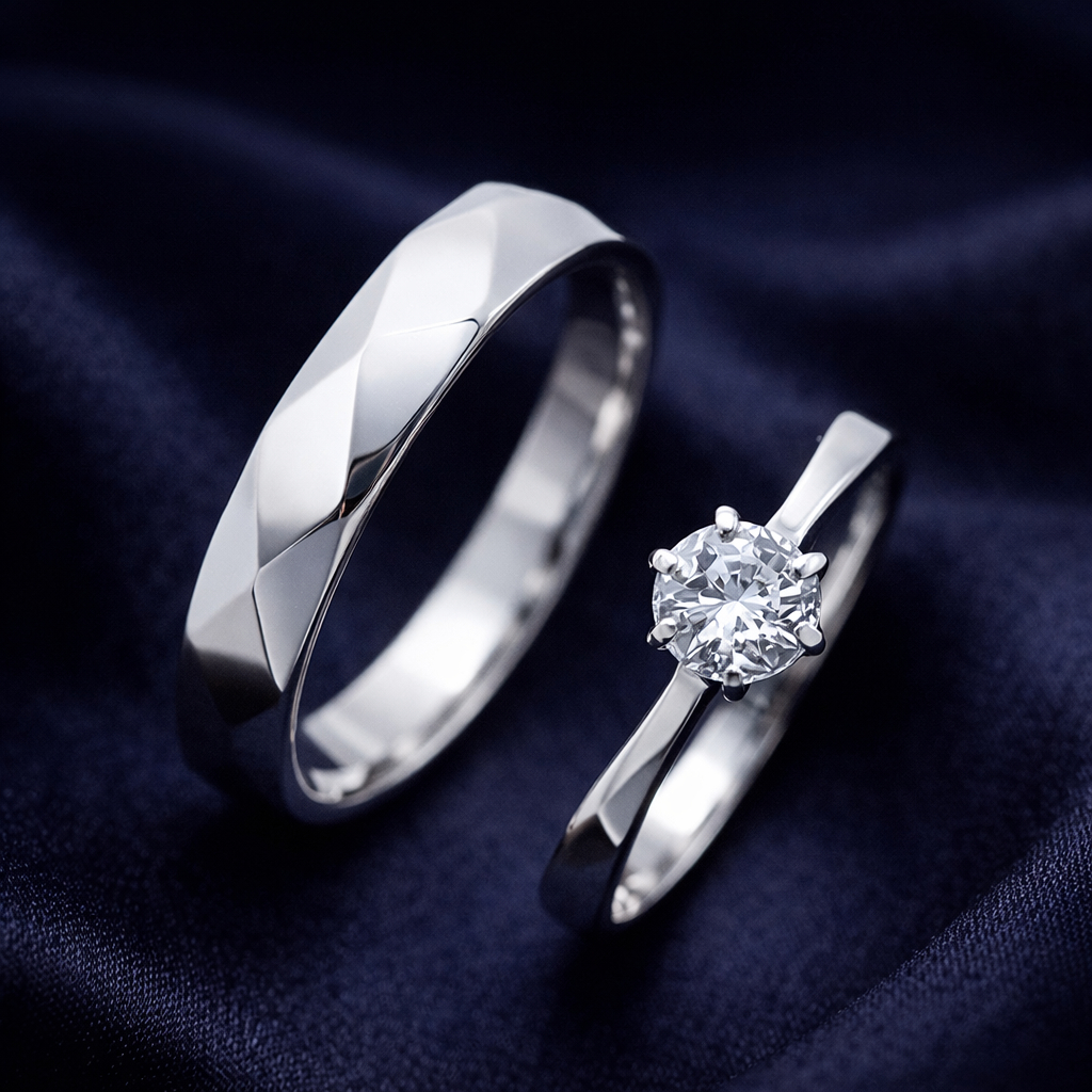 SAN950 Cincin Nikah Couple Tunangan Kawin Premium C22 – Perak 950 Palladium Platinum Emas Putih